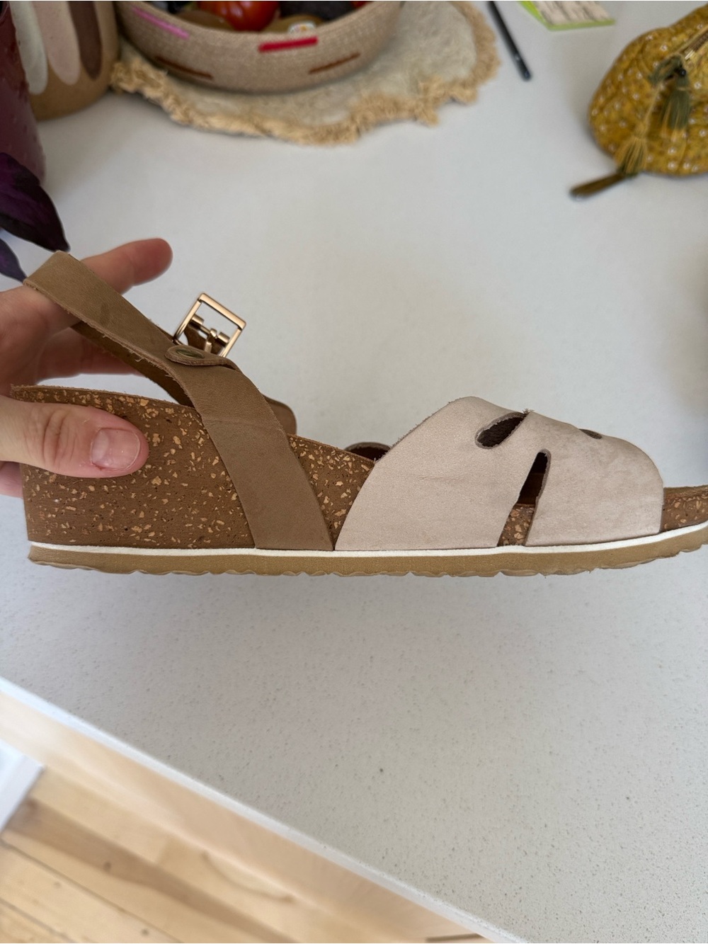 Comfort Suede Ankle-Strap Sandal in Light Taupe - Picture 2 of 3